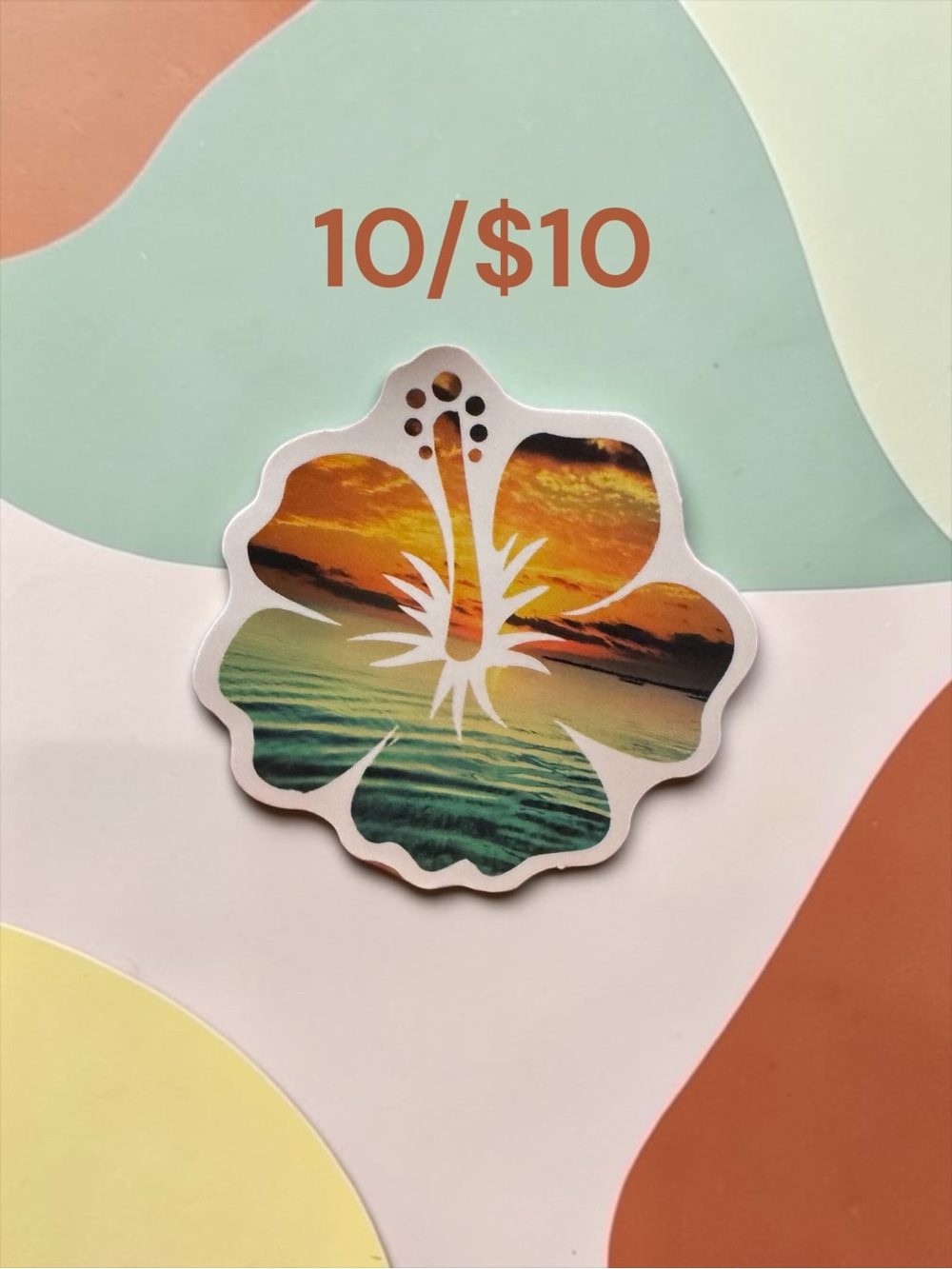 10 / $10 Tropical Hibiscus Sunset Ocean Sticker – Beach Floral Decal